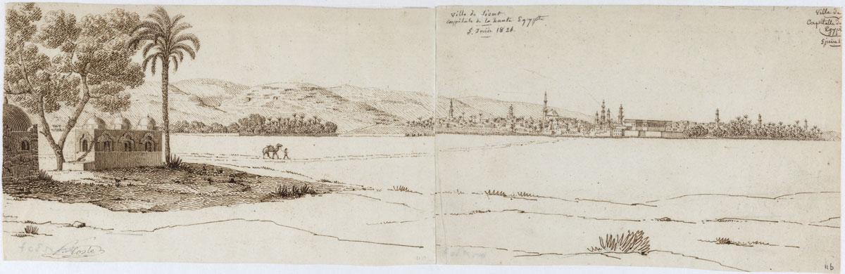 Assiout vue de sa campagne, 1821, dessin de Pascal Coste