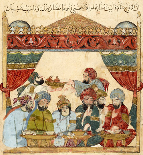 Al-Wāsitī, Enluminure pour les Maqāmāt al-Harīrī (1236-1237), Paris, BnF, ms. Arabe 5847, f. 47v.