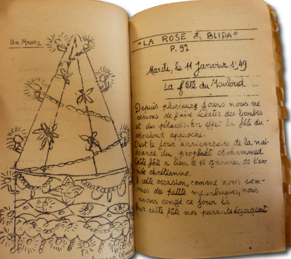 Photo : extrait du journal scolaire La Rose de Blida produit par les élèves de l'école primaire Tirman, Algérie, 1949 (source : ANOM BIB 40810)